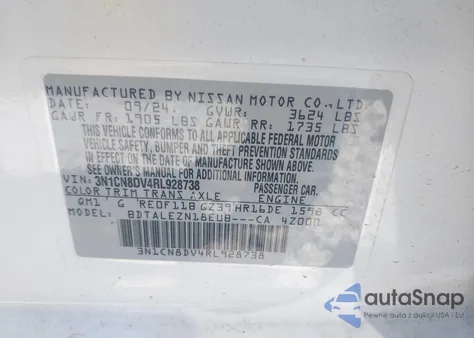 2024 Nissan Versa 1.6 S from USA, damaged, VIN 3N1CN8DV4RL928738